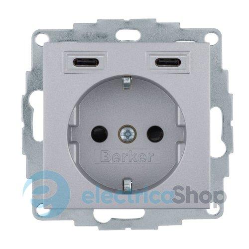 Розетка із з/к + USB C/C 20W PD S.1/B.3 Berker 48151404, алюміній