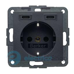 Розетка із з/к + USB C/C 20W PD S.1/B.3 Berker 48151606, антрацит