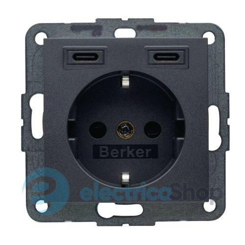 Розетка із з/к + USB C/C 20W PD S.1/B.3 Berker 48151606, антрацит