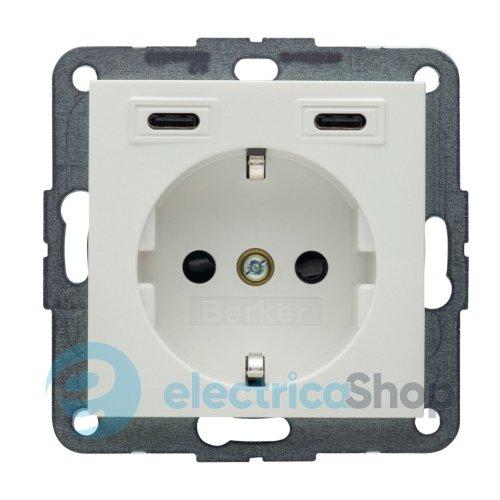 Розетка із з/к + USB C/C 20W PD S.1/B.3 Berker 48151909, полярна білизна матова