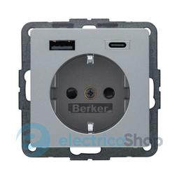 Розетка із з/к + USB A/C 20W PD Q.x Berker 48146084, алюміній