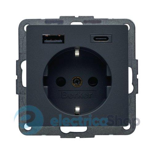 Розетка із з/к + USB A/C 20W PD Q.x Berker 48146086, антрацит