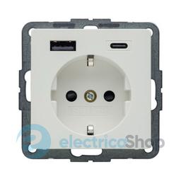 Розетка із з/к + USB A/C 20W PD Q.x Berker 48146089, полярна білизна матова
