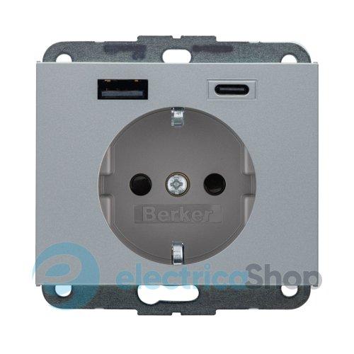 Розетка із з/к + USB A/C 20W PD K.x Berker 48147003, алюміній