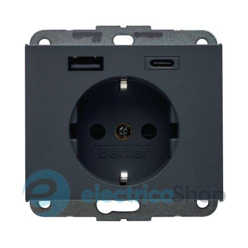 Розетка із з/к + USB A/C 20W PD K.x Berker 48147006, антрацит