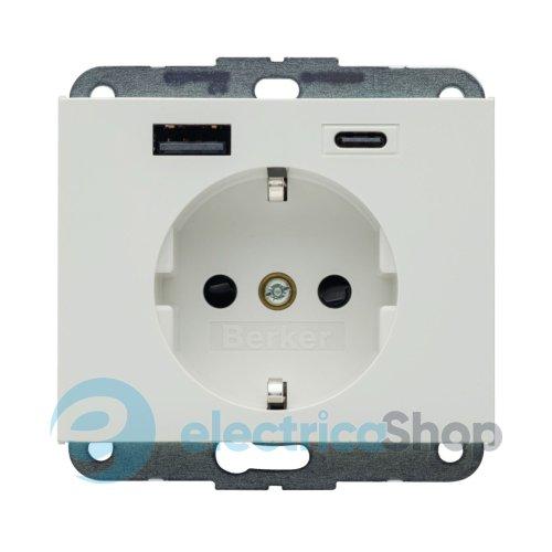 Розетка із з/к + USB A/C 20W PD K.x Berker 48147009, полярна білизна