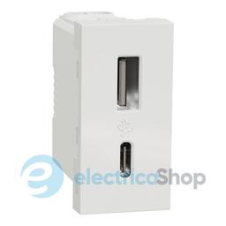 Розетка USB тип A+C, 12 Вт, 1 модуль, New Unica NU301618 (Schneider Electric) біла