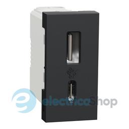Розетка USB тип A+C, 12 Вт, 1 модуль, New Unica NU301654 (Schneider Electric) (антрацит)