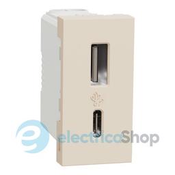 Розетка USB тип A+C, 12 Вт, 1 модуль, New Unica NU301644 (Schneider Electric) бежевий