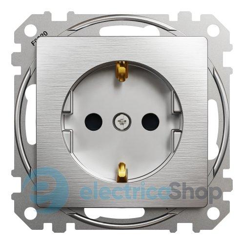 Розетка із з/к та шторками 250V/16А Sedna Elements SDD170022U матовий алюміній
