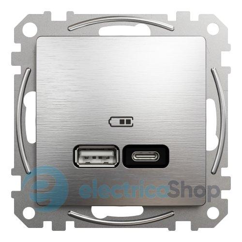 USB розетка А+С, Power Delivery, 3A (21Вт) Sedna Elements SDD170405U матовий алюміній