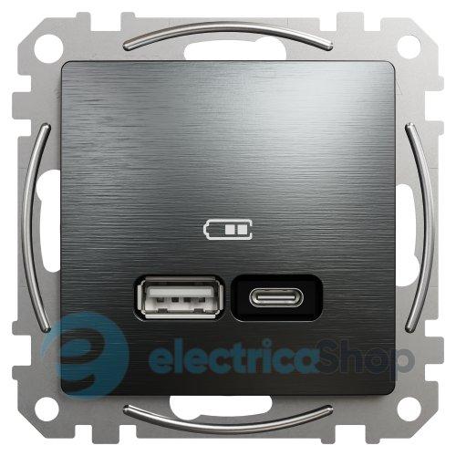 USB розетка А+С, Power Delivery, 3A (21Вт) Sedna Elements SDD172405U матовий титан