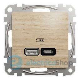 USB розетка А+С, Power Delivery, 3A (21Вт) Sedna Elements SDD180405U (береза)