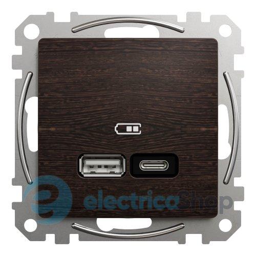USB розетка А+С, Power Delivery, 3A (21Вт) Sedna Elements SDD181405U (венге)