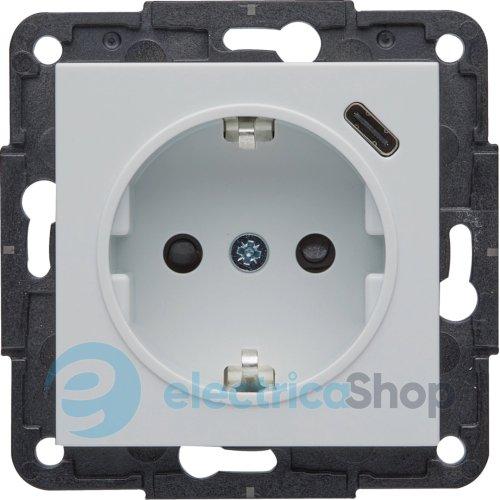 Розетка із з/к та USB-роз’ємом типу C (5V, 2.4A, 12Вт) Hager Lumina WL4850 біла