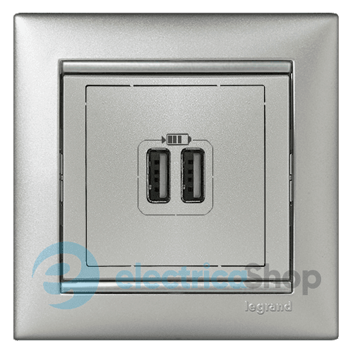 Розетка USB (2 виходи) Valena Legrand 770270, колір алюміній металік