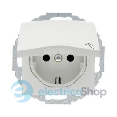 Розетка електрична з кришкою Berker для колекцій S.1/B.3/B.7 GLAS, колір полярний білий матовий, 47441909
