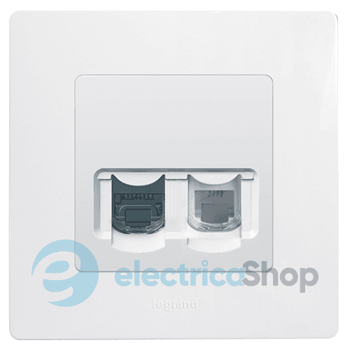 Розетка комп'ютерна RJ45 UTP 5-категорія + телефонна RJ12, Legrand – «Etika» колір білий