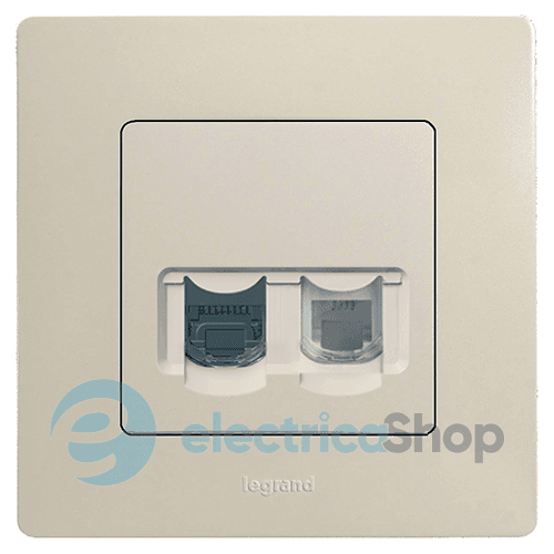 Розетка комп'ютерна RJ45 UTP 5-категорія + телефонна RJ12, Legrand – «Etika» колір слонова кістка