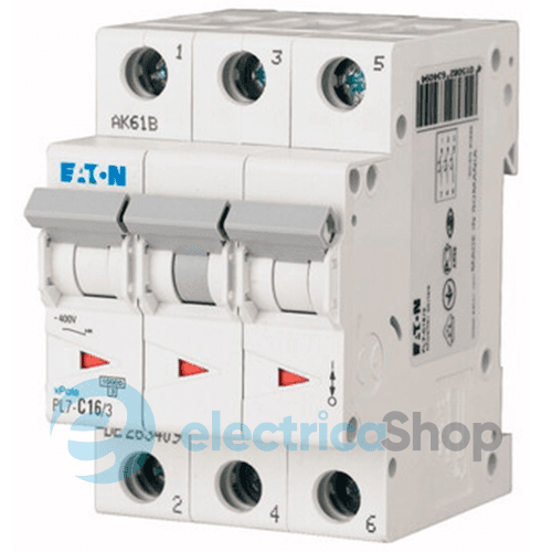 Автоматичний вимикач Eaton PL7, 3 полюси 6 Ампер тип C, 10kA