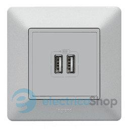 Valena LIFE Розетка USB для зарядки подвійна, алюміній