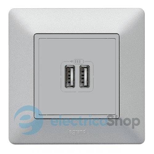Valena LIFE Розетка USB для зарядки подвійна, алюміній
