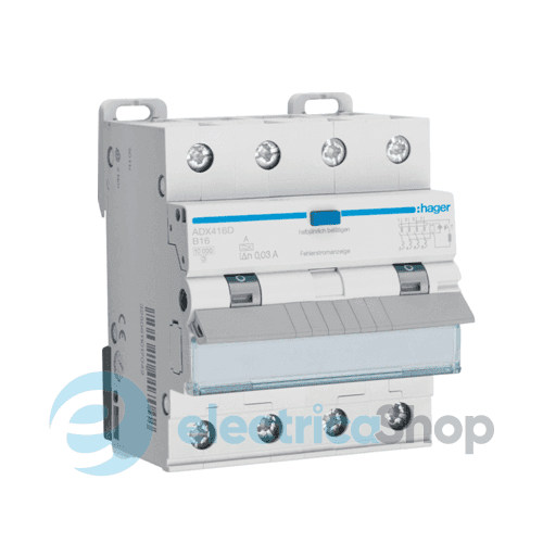 Диференційний автомат 4P, 40А, C, 30mA, A, Hager ADM490C