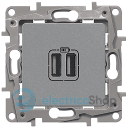 Розетка подвійна USB, 240 / 5В, 2400МА, Legrand Etika (алюміній)