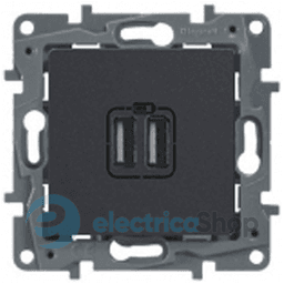 Розетка подвійна USB, 240 / 5В, 2400МА, Legrand Etika (антрацит)