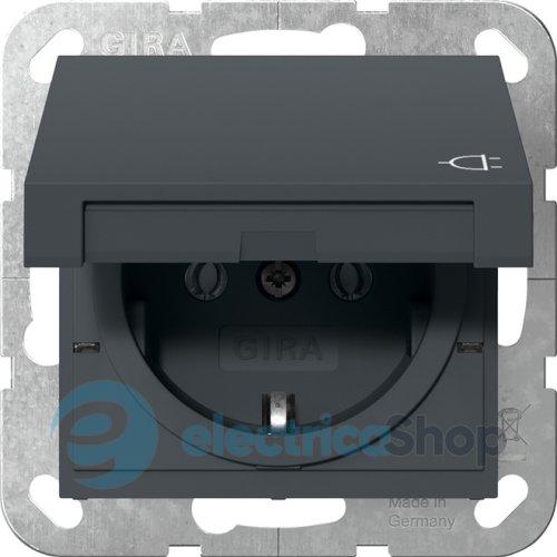 Розетка із з/к 16А/250V та кришкою, System 55 Gira 445428, антрацит