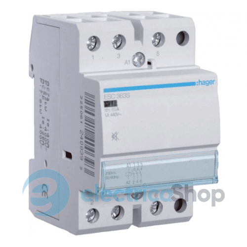 Контактор безшумний 63A, 3Н.В, 230V, Hager ESC363S