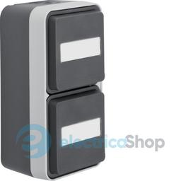 Розетка з з/к подвійна вертикальна, поле д/напису, IP55, сіра, 16А/250В W.1