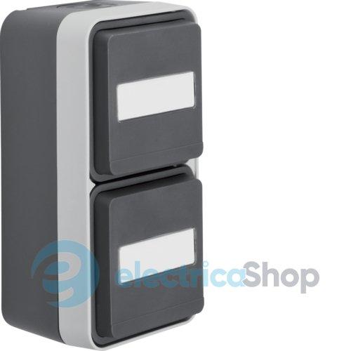 Розетка з з/к подвійна вертикальна, поле д/напису, IP55, сіра, 16А/250В W.1