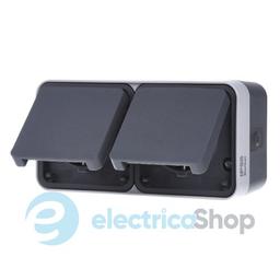 Розетка з з/к подвійна горизонтальна, поле д/напису, IP55, сіра, 16А/250В W.1