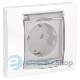 Розетка із заземленням., з шторками, з кришкою IP44, Unica New білий