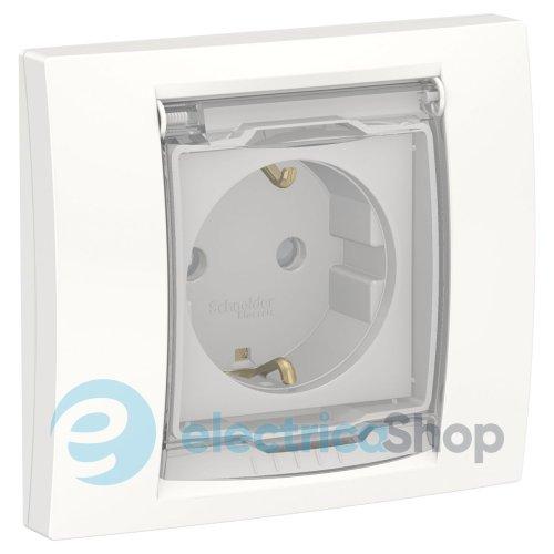 Розетка із заземленням., з шторками, з кришкою IP44, Unica New білий