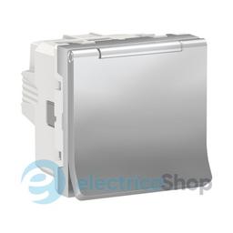 Розетка із заземлен., з шторками, з кришкою, 16 А, 250 В, IP40, Unica New алюміній