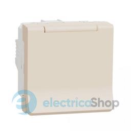 Розетка із заземлен., з шторками, з кришкою, 16 А, 250 В, IP40, Unica New бежевий