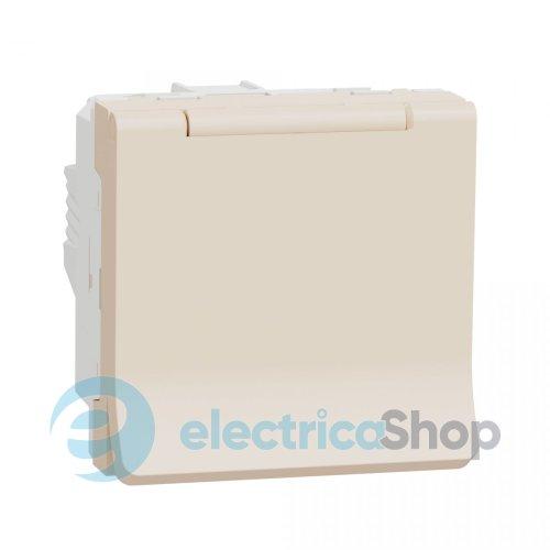 Розетка із заземлен., з шторками, з кришкою, 16 А, 250 В, IP40, Unica New бежевий