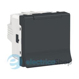Розетка із заземленням., з шторками, з кришкою 16 А, 250 В, IP40, Unica New антрацит