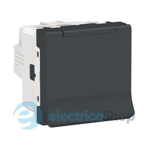 Розетка із заземленням., з шторками, з кришкою 16 А, 250 В, IP40, Unica New антрацит