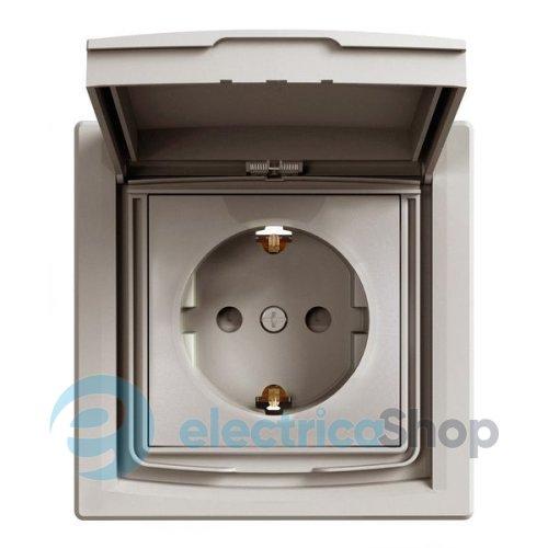 Розетка із заземленням і з шторками IP44 «Asfora», (колір бронза) EPH3100369