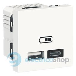 Розетка USB тип A+C, 12 Вт, 2 модулі, New Unica NU301818 (Schneider Electric) біла
