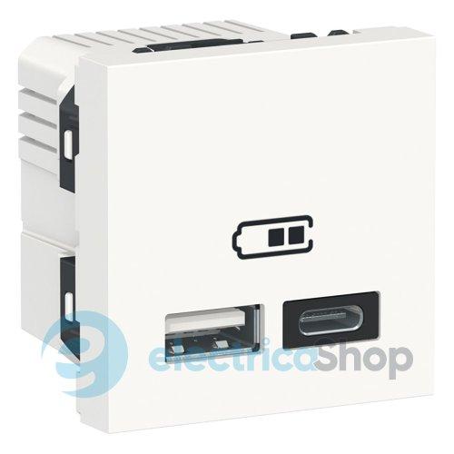 Розетка USB тип A+C, 12 Вт, 2 модулі, New Unica NU301818 (Schneider Electric) біла
