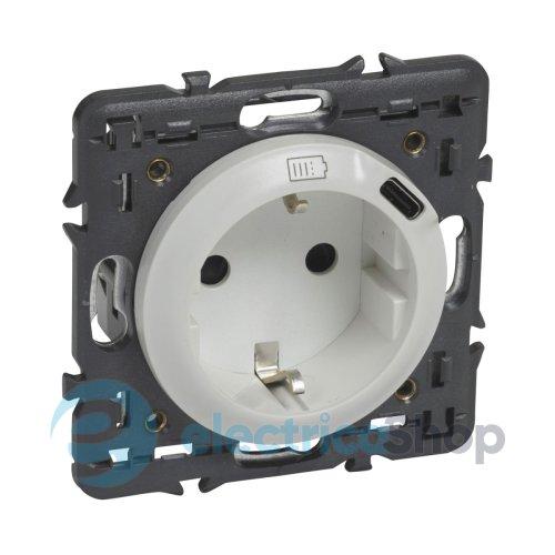 Розетка комбінована 2К+З 16А 250V~ + USB Type C 1.5А 5V Legrand Celiane 068119 колір білий
