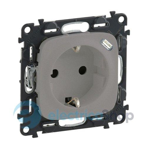 Розетка комбінована 2К + З 16А 250V~ + USB Type C 1.5А 5V Legrand Valena Allure 753007 колір алюміній