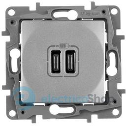 Розетка з двома USB-роз'ємами тип C + тип C 240V/5V 3000мА Legrand Etika 672435, колір алюміній