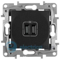 Розетка з двома USB-роз'ємами тип C + тип C 240V/5V 3000мА Legrand Etika 672635, колір антрацит