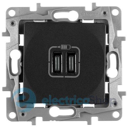 Розетка з двома USB-роз'ємами тип C + тип C 240V/5V 3000мА Legrand Etika 672635, колір антрацит