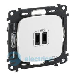 Розетка з двома USB-роз'ємами тип C + тип C 240V/5V 3000мА Legrand Valena Allure 755345, колір білий